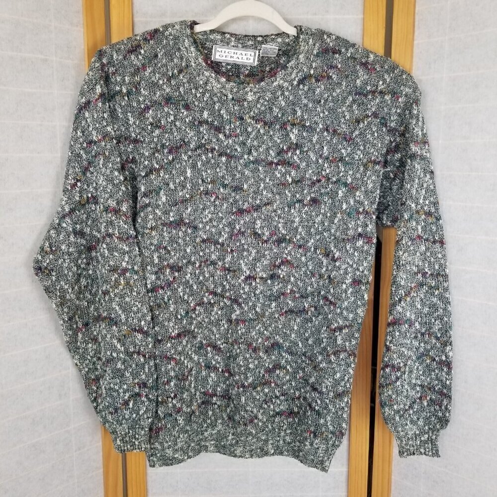 Men's 1990s Pattern Sweater Colorful Oversized Chunky Knit Size Large